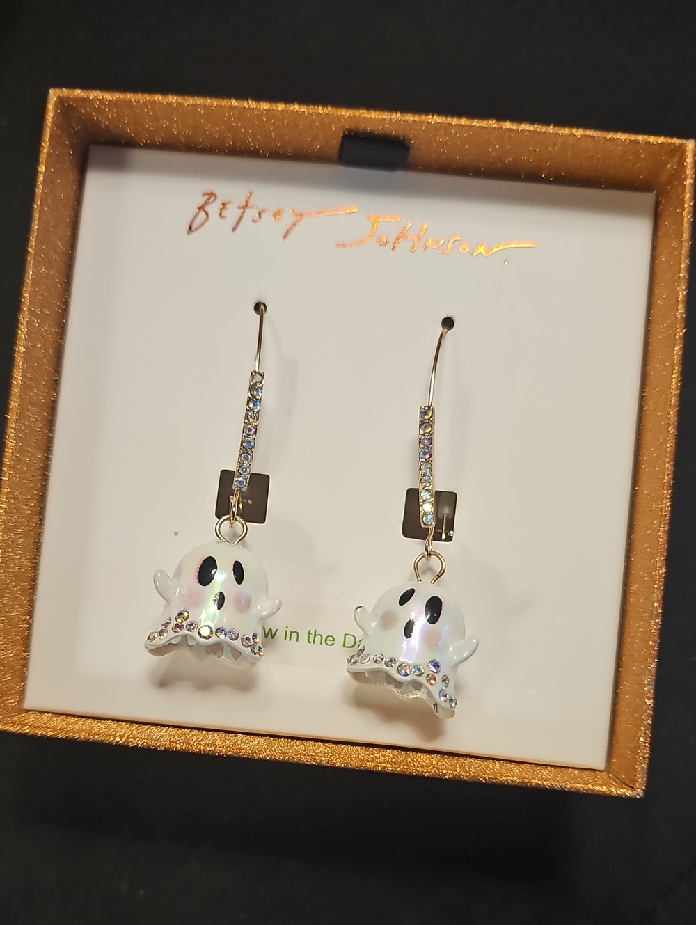 Betsey Johnson Iridescent White Ghost Glow In The Dark Earrings